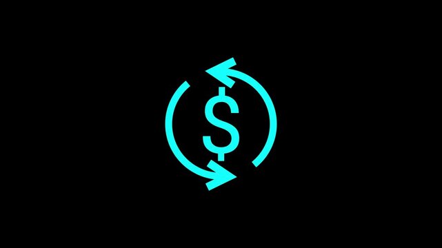 A bright teal circular arrow encompassing a dollar sign on black