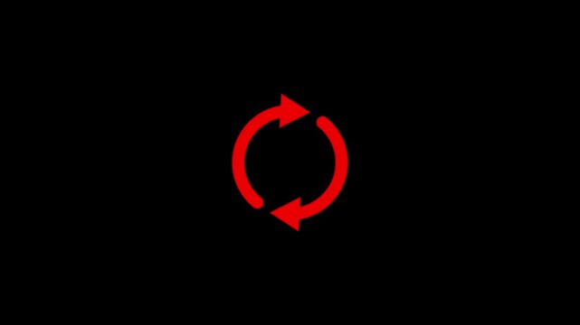 Red circular arrow icon on a stark black background symbolizing recycling or continuous process
