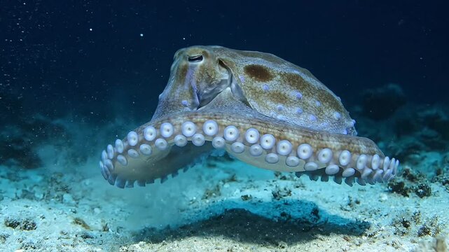 Cuttlefish swimming gracefully underwater with tentacles extended