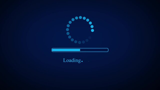 Loading progress bar with spinner on blue background &ndash; website buffering and processing concept.