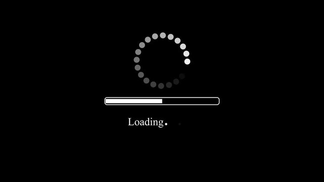 Loading progress bar with spinner on black background &ndash; website buffering and processing concept.