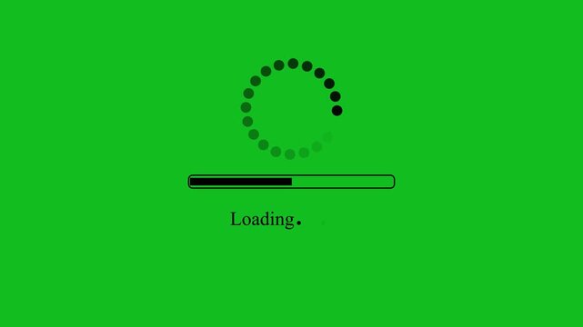 Loading progress bar with spinner on green background &ndash; website buffering and processing concept.