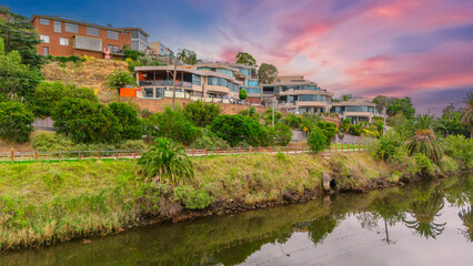Panoramic Aerial Drone view of Inner Suburbs of Melbourne housing, roof tops, the streets and the parks, the roads and trees of Ascot Vale Moonee Ponds Brunswick Essendon and Maribyrnong in VIC Victor
