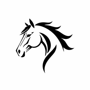 Logo siluet kepala kuda premium dengan lekukan surai halus dalam gaya vektor minimalis modern yang cocok untuk branding berkuda, identitas bisnis mewah, tim olahraga, dan desain lambang hewan yang ele