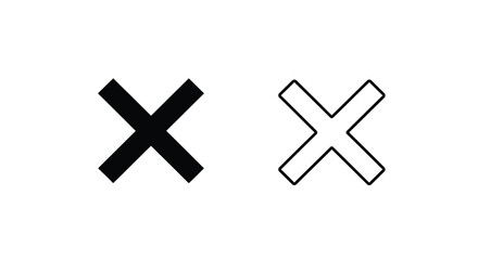 Obraz premium Set of 2 Black X Mark Icons Vector - Solid and Outline Style for Close, Delete, or Incorrect Symbols