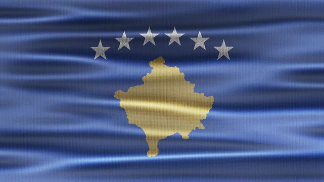 Kosovo flag waving in the wind with high quality fabric texture