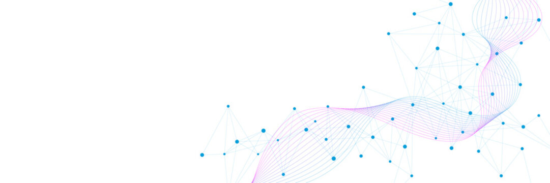 Molecular structure and genetic engineering. Abstract plexus and colorful wave flow on white background. Design for network connection, science and technology innovation. Vector
