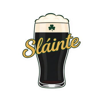 Slainte Irish Stout Beer Glass Sticker With Shamrock For St Patricks Day