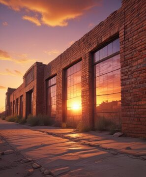Desert sunset behind old brick walls and streets in Lubbock,  Texas,  walls,  Western US