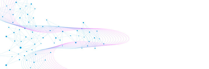 Abstract connecting lines and dots with colorful wave flow on white background. Molecular structure and genetic engineering. Design for science and technology. Vector © Alfan Subekti