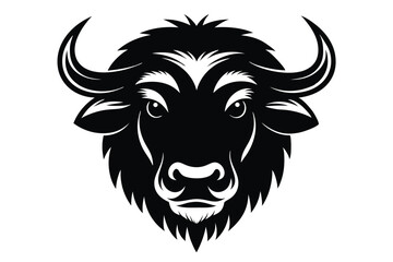 Fototapeta premium buffalo head silhouette line art vector illustration with a white background