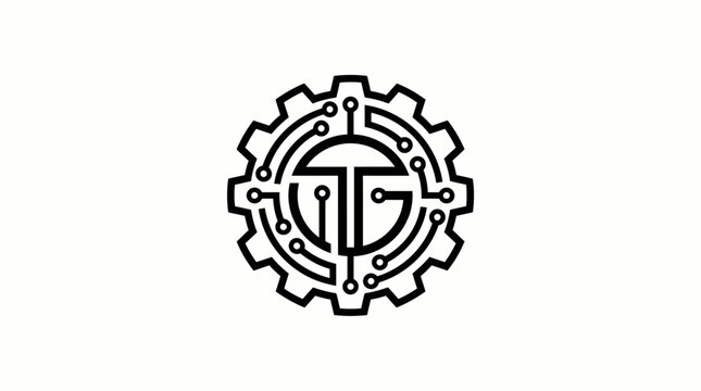 Black and White Gear Logo Emblem.