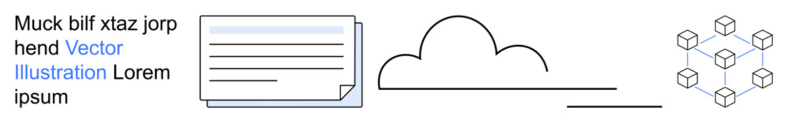 Obraz premium Cloud computing, blockchain technology, data storage, digital networks, online documentation, data sharing. Diagram of a cloud, document and linked nodes. Cloud computing and blockchain concept