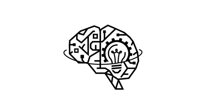 Human Brain with Lightbulb Idea Illustration.