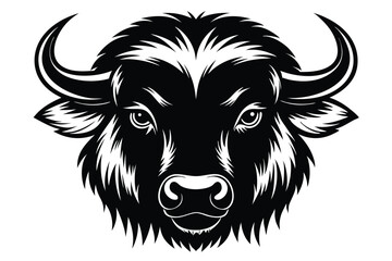 simple bison head silhouette line art vector illustration with a white background