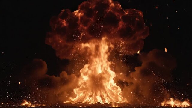 Massive Explosion and Fireball Erupting in Darkness.