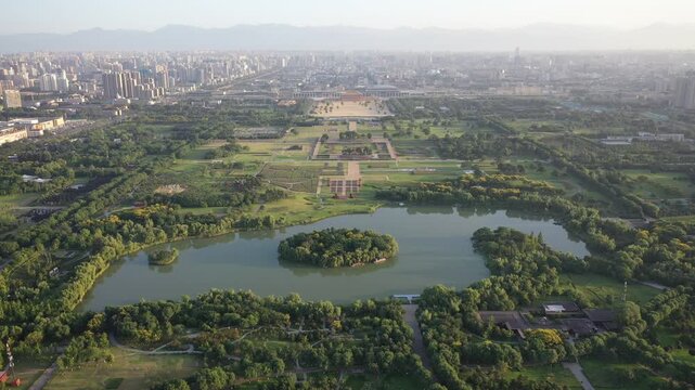Daming Palace Ruins and Lakes Aerial View, Xi'an City