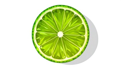Vector illustration of a sliced, vivid green lime with a faceted polygonal design, casting a soft shadow