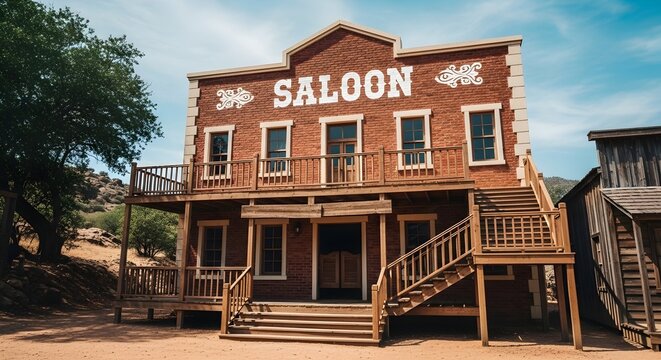 Western saloon building with wooden porch