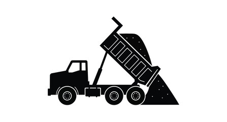 A black silhouette of a dump truck unloading material silhouette © MSTSALINA