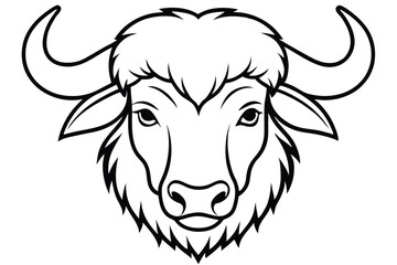 simple bison head silhouette line art vector illustration with a white background