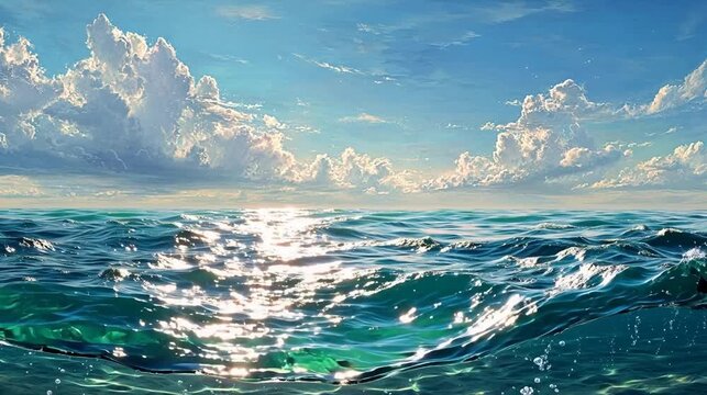 Ocean waves under cloudy sky