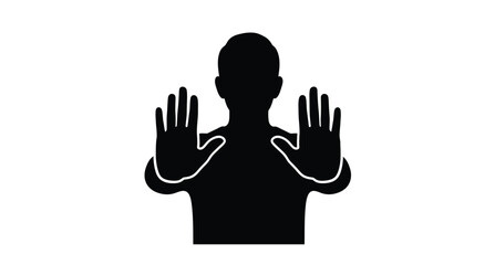 Obraz premium A dark figure with hands raised in a stopping gesture silhouette
