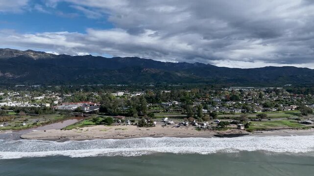 Aerial view of Carpinteria, small seaside city in southeastern Santa Barbara County, California. Located on the Central Coast of California. USA