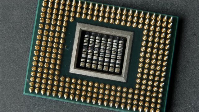 Closeup of a CPU chip, clean composition ample negative space