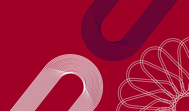 Abstract Geometric Line Pattern With Floral Spirograph and Rounded Stripes on Maroon Background