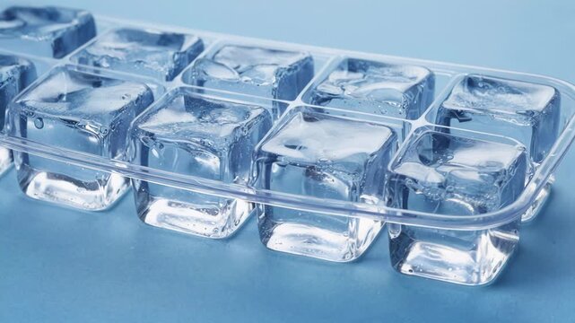 Closeup of a plastic ice cube tray, clean composition ample negative space