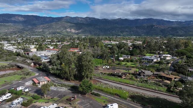 Aerial view of Carpinteria, small seaside city in southeastern Santa Barbara County, California. Located on the Central Coast of California. USA