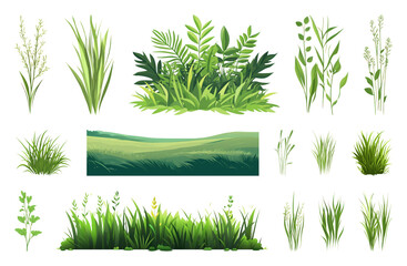 Fototapeta premium PNG Lush green foliage illustrations collection, transparent background