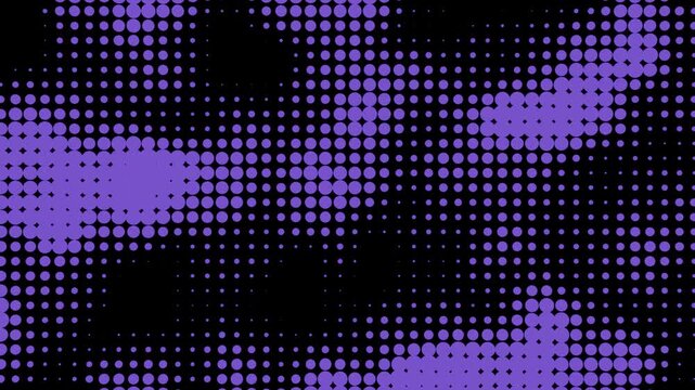Violet halftone dot gradient animation with pixel blocks and wide black negative space texture