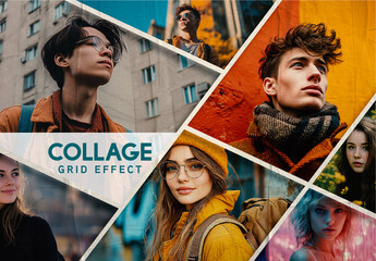Dynamic Grid Collage Image Effect Mockup