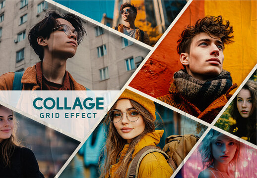 Dynamic Grid Collage Image Effect Mockup