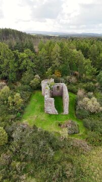 Dramatic Aerial Footage of Abandoned Rait Castle Ruins, Medieval Scottish Stronghold in Nairn Highlands