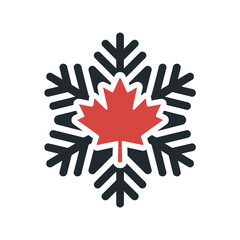 Obraz premium Black snowflake surrounding a red maple leaf representing Canadian winter or national.