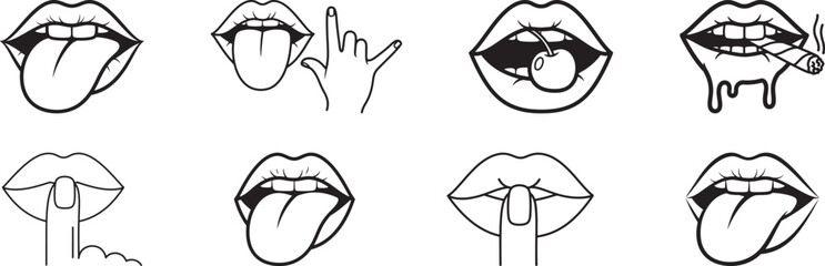 Obraz premium Set of stylized line art icons of lips and hand gestures