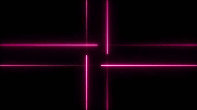 Neon blue and pink saber lines moving in ultrawide resolution, creating a vibrant futuristic light motion effect Neon Lines Forming other and forming a square at the middle on a black screen