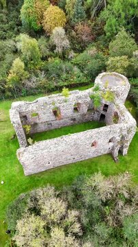 Dramatic Aerial Footage of Abandoned Rait Castle Ruins, Medieval Scottish Stronghold in Nairn Highlands