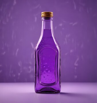 Sleek glass bottle with intricate cut out revealing vibrant purple liquid inside,  fragrance,  bottle, perfuse