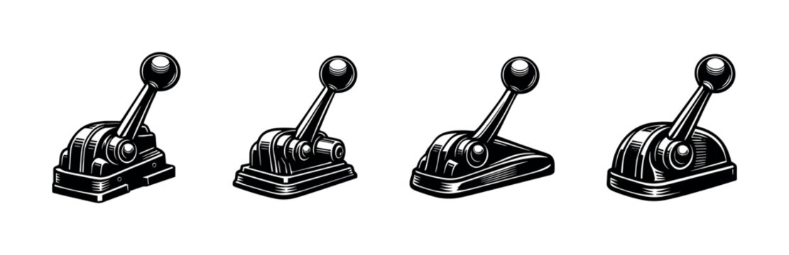 Set of vintage control levers vector illustration in black and white style
