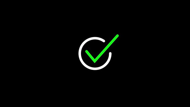 White Thin Line Check Mark Inside Circle check line icon inside circle, received mark, white and green outline, line icons animation.White Check Mark Inside Circle on green tick confirm.