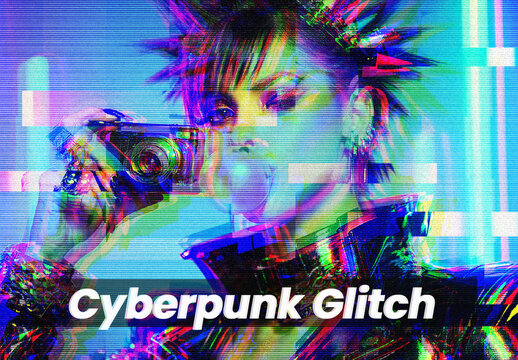 Cyberpunk Glitch CRT Effect Mockup