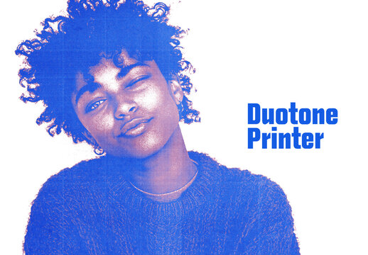 Electric Blue Gradient Duotone Printer Photo Effect