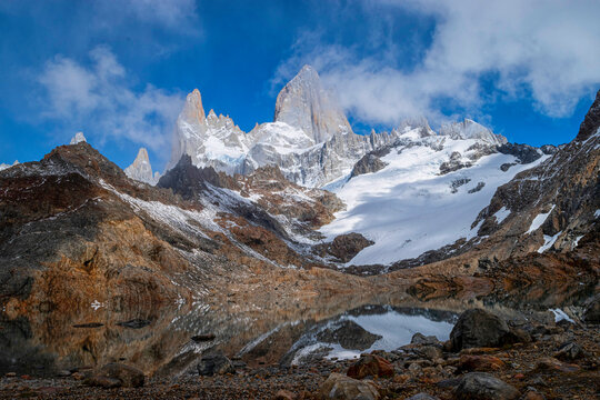 Mount Fitz roy. Los tres Lake with reflection