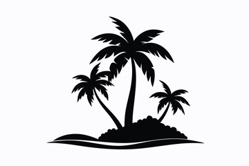 Fototapeta premium island palm tree silhouette line art vector illustration with a white background