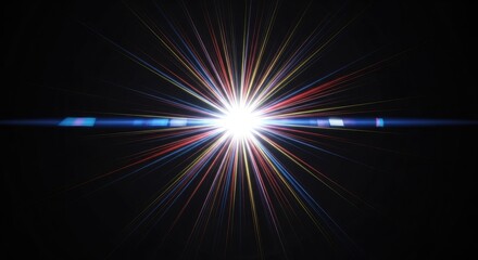 Obraz premium Bright Lens Flare Effect with Starburst and Light Streaks on Black Background.