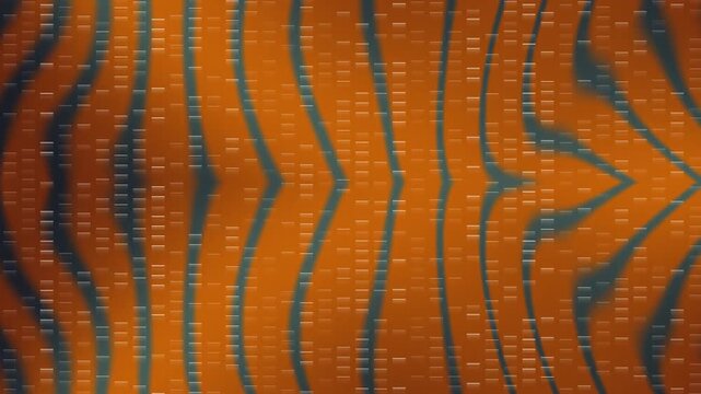 Abstract digital pattern resembling tiger stripes with orange and dark blue wavy lines.